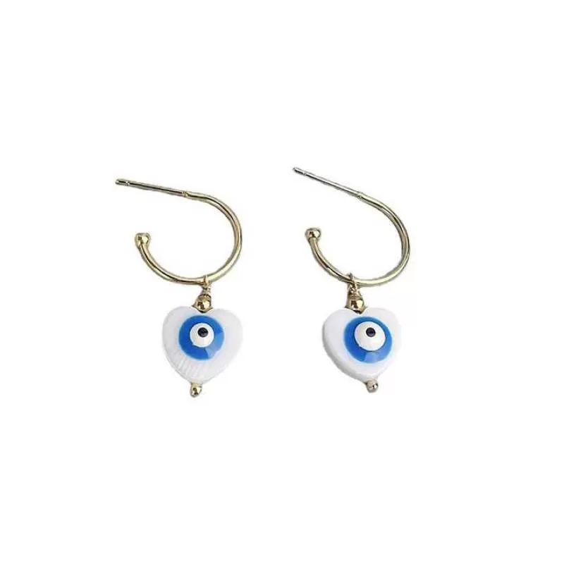 White MOP Shell Ev Il Eye Earring Gold Stainless Steel Hoop Earrings Dangle Heart Plam Star Shape Protection Eye Drop Earrings