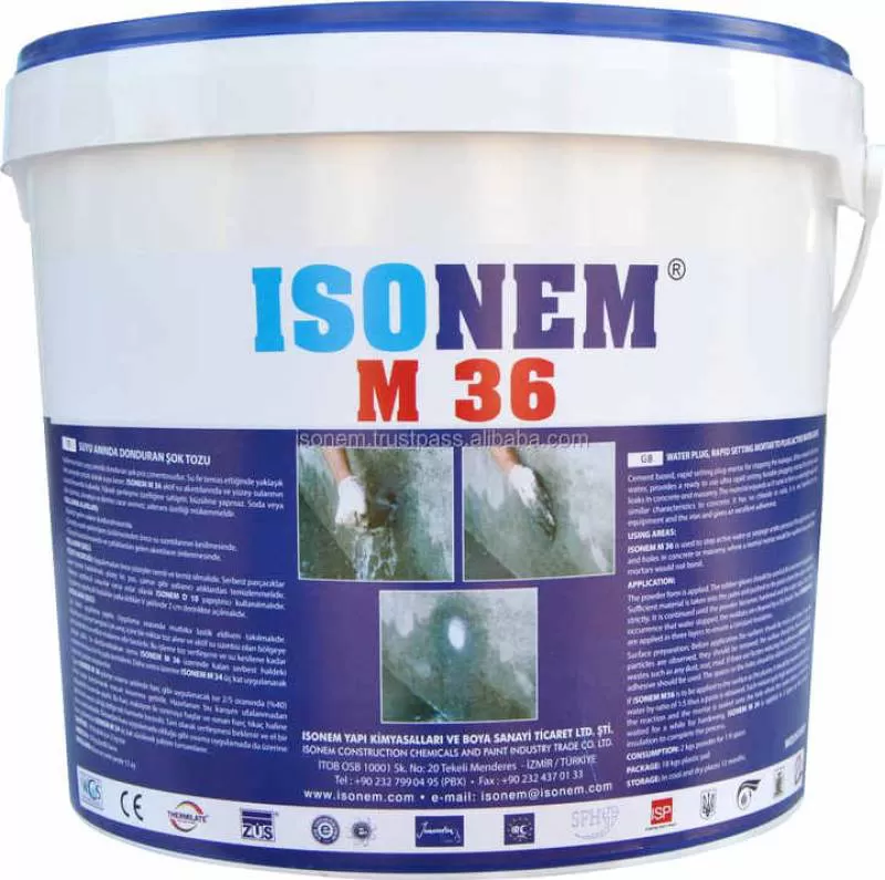 ISONEM M36 Water Plug Repair Waterproofing Mortar with Cement-Based Polymer Based Ready to Use in Powder Form