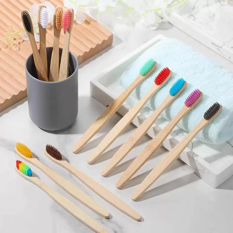 Natural Bamboo Toothbrush Set with Bamboo Wooden Box 100% Biodegradable Charcoal Toothbrush