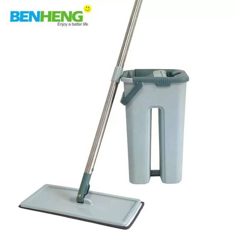 ENHENG 360 Degree Rotation Stainless Steel Removable Pole Handle Mop for Squeeze Flat Cleaning Mop with Bucket
