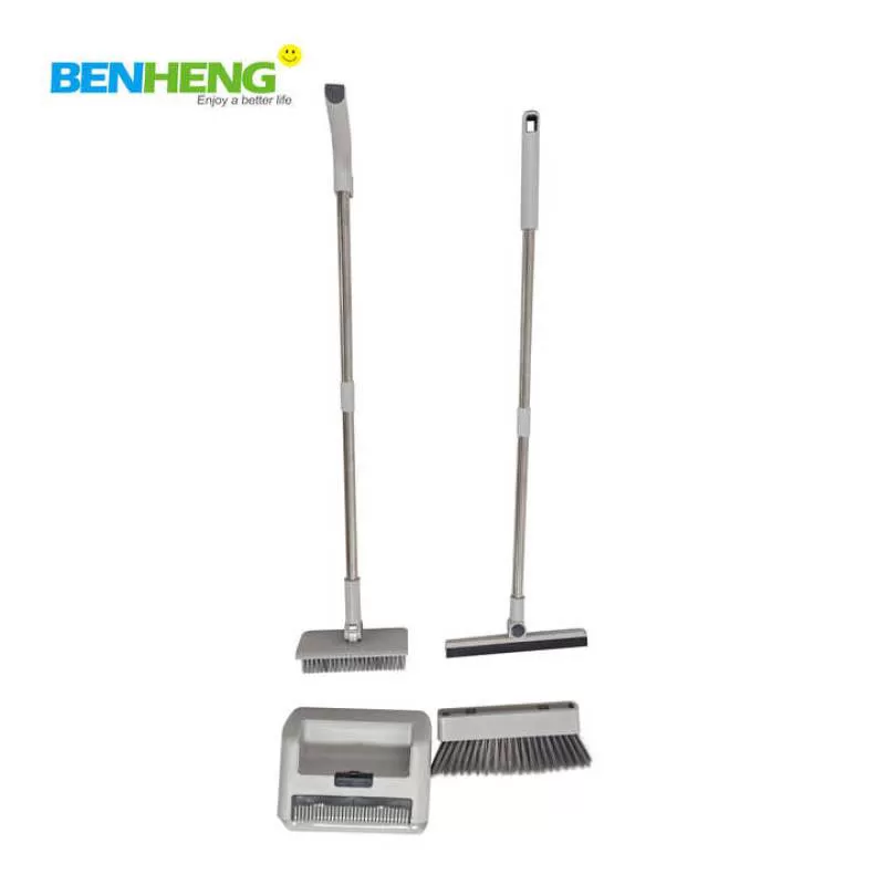 Broom and Dustpan Set With Rubber Squeege and Brush - Multi-functional