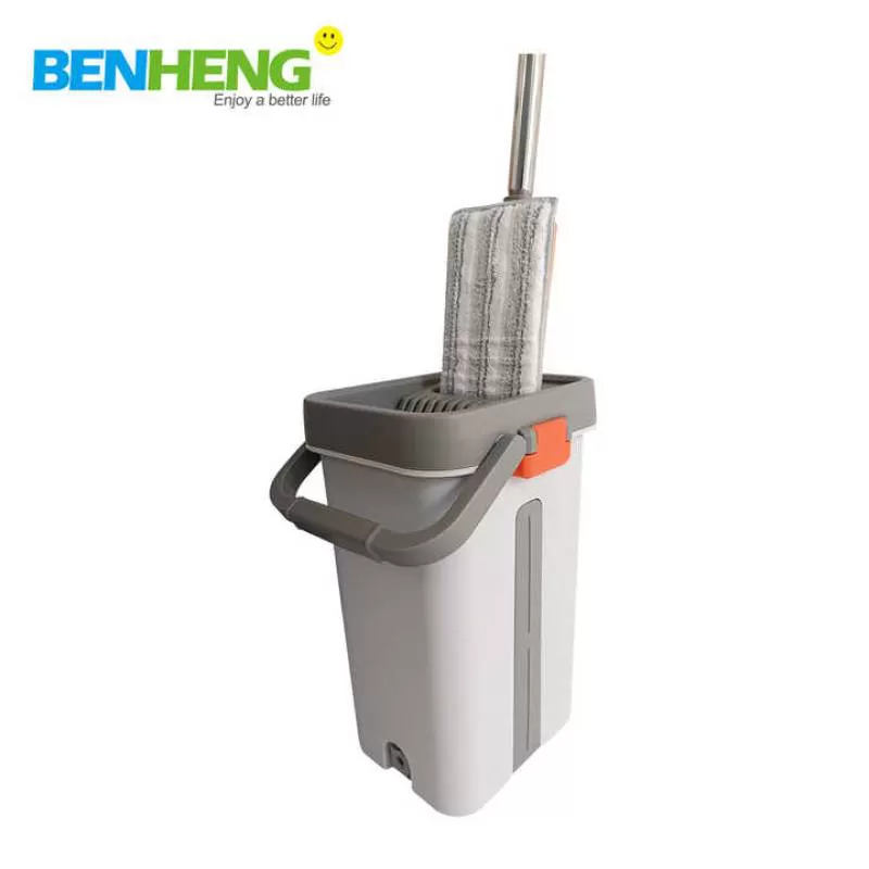 Household  Quick Clean Microfiber Mop with Bucket Set Steel Pole Microfiber Squeeze Flat Mop Home Hot Sale Household Flat Floor