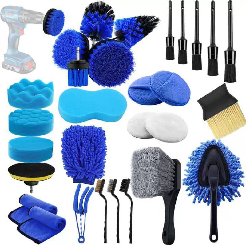 Car Washing Tool Set Multi-Functional Auto Detailing Kit Dust Brushes Microfiber Towels Wheel Brushes Interior Cleaning Brushes