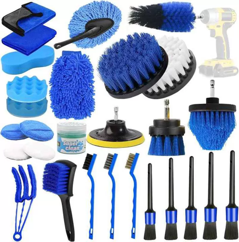 Car Detailing Brushes Kit 28Pcs Car Cleaning Drill Brush Set with Buffing Polishing Sponge Pads Auto Cleaning Tools Kit