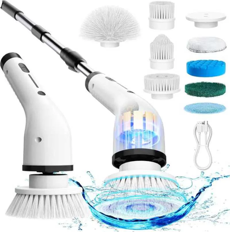 Cordless Waterproof Shower Scrubber Brushes Bathroom Cleaning Brush with Extendable Handles Electric Spin Scrubber for Cleaning