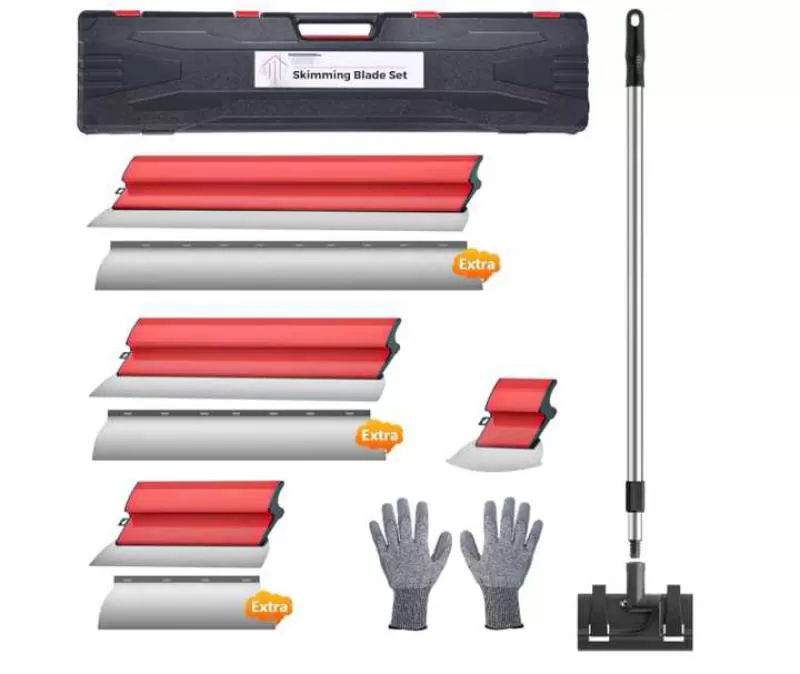 Drywall Skimming Blade Set-7", 14", 24" & 32" Skimming Blades Spatula + 34"-61" Extension Handle