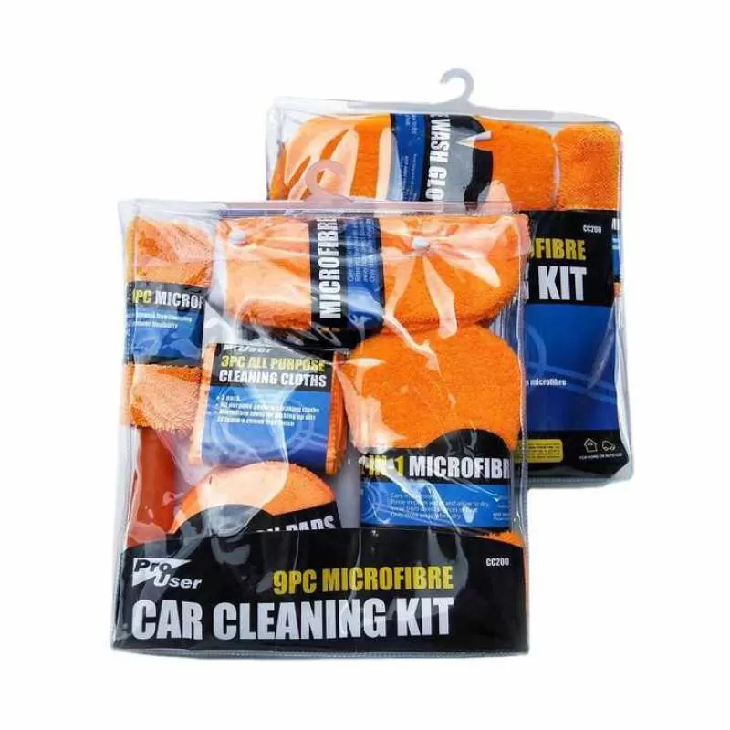 9 Pcs Car Cleaning Microfiber Car Wash Car Detailing Set Tools with Microfiber Wash Mitt Cloths Waxing Pads Sponge Tire Brush