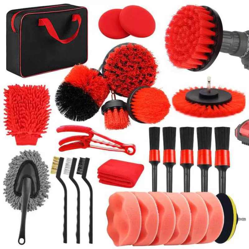 28pcs Auto Detailing Drill Brush Set Car Cleaning Tool Set Car Detailing Kit Car Detailing Brush Set for Interior Exterior
