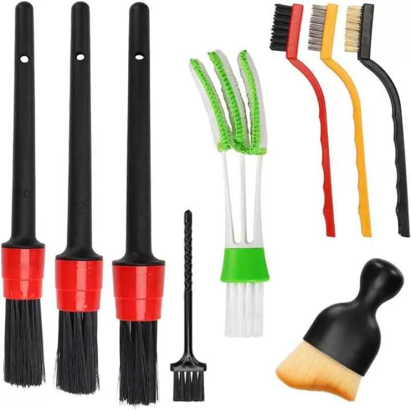 9pcs Auto Car Detailing Brush Set Car Interior Cleaning Kit for Cleaning Car Interior Exterior Dashboard Engines Leather Wheel