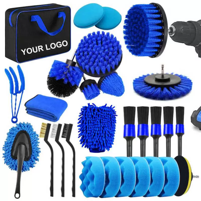 28pcs Car Cleaning Tool Set Car Detail Cleaning Brush Set for Cleaning the Interior Exterior Wheels of Cars with Storage Bag