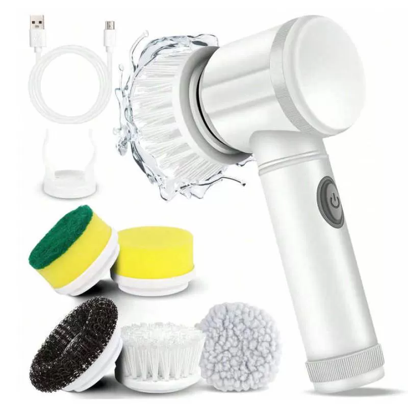 Handheld 5 in 1 Electric Cleaning Brush Kitchen and Bathroom Sink Scrub Kitchen Cleaning Tool with USB Charging