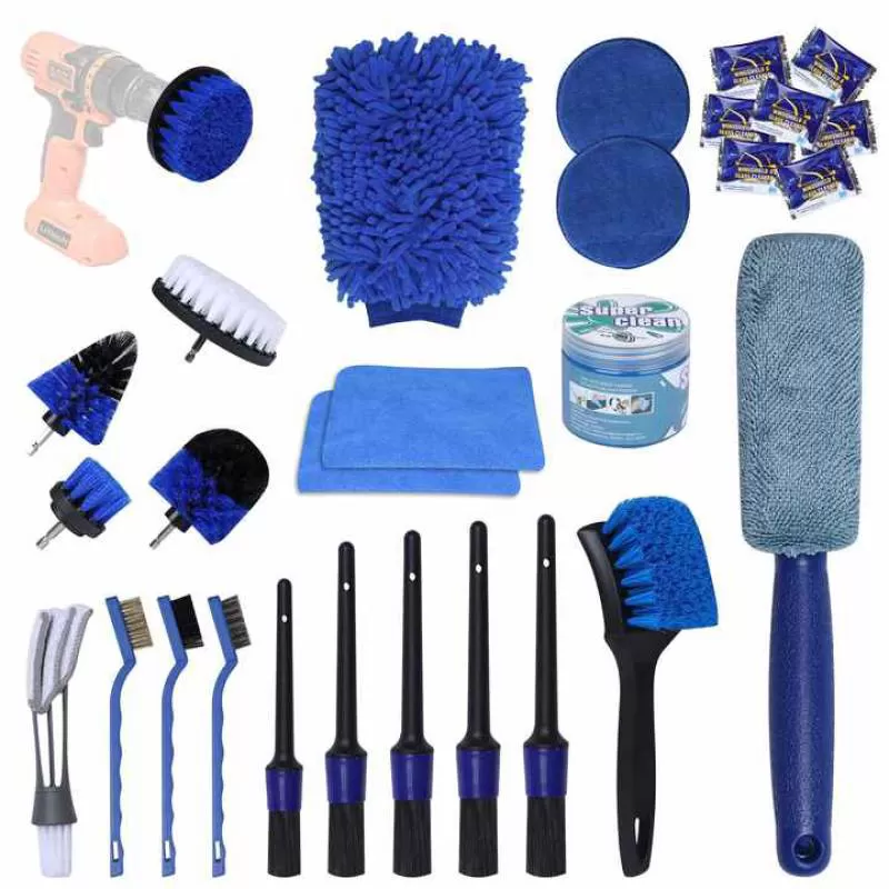 Car Detailing Brush Set Drill Soft Brushes Wash Kit With Wash Mitt Sponge Towels Tire Brush Duster