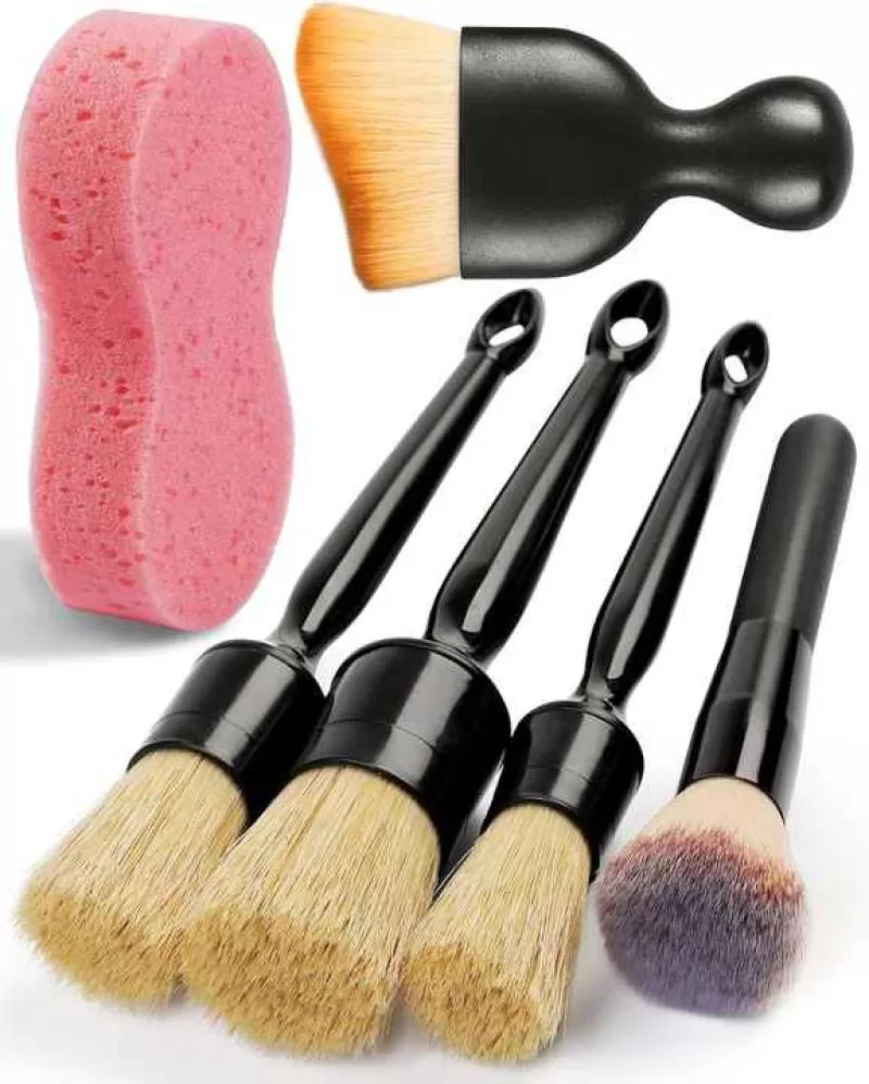 6PCS Car Detailing Brush Set Ultra Soft Boars Hair Detail Brushes Automotive Cleaning Brush Kit for Wheels Air Vent Leather Seat