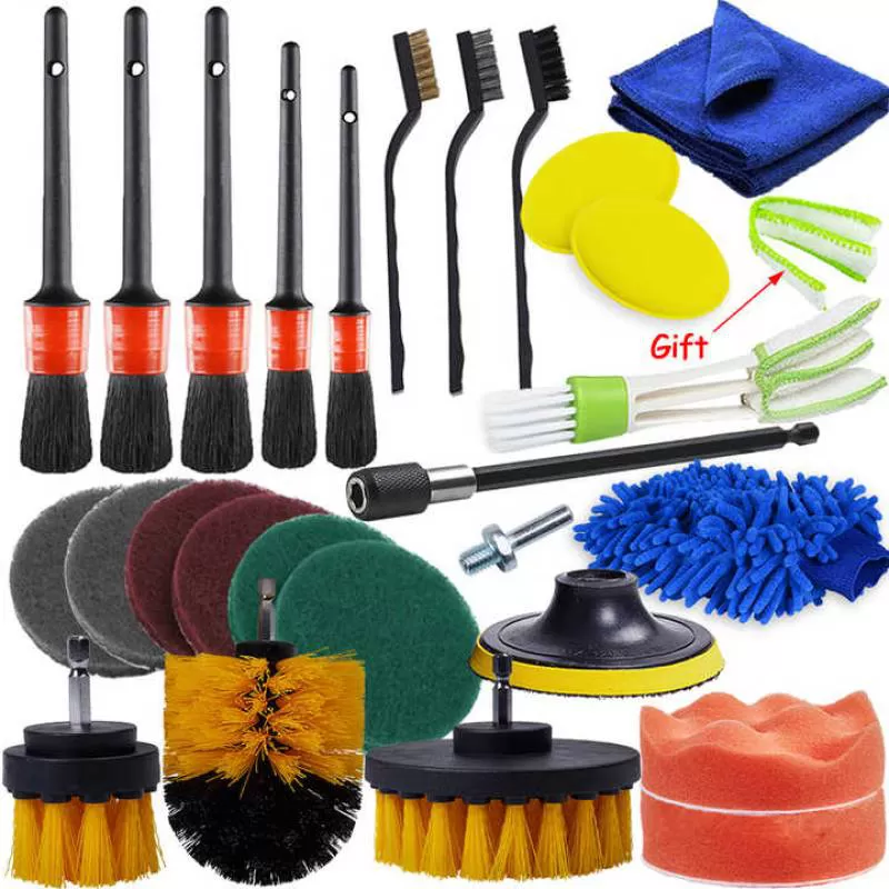 Power Scrub Drill Brush Detail Brush Set Sponge Polishing Pad Kit Drill Brushes for Car Wheel Tire Rim for Bathroom Cleaning