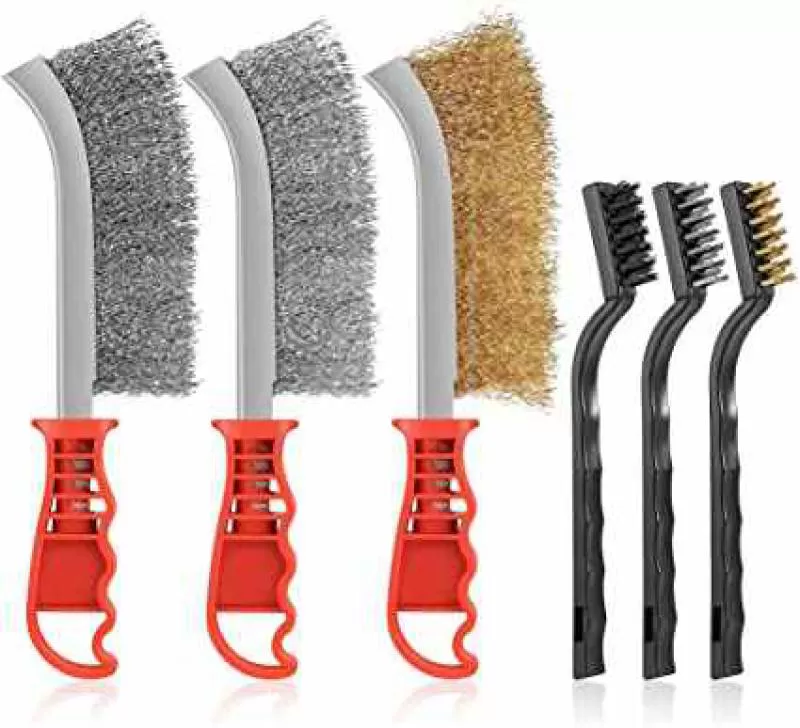 6 Pieces Wire Brush Set, Stainless Steel Brass Nylon Hand Wire Brush for Cleaning Heavy Dust