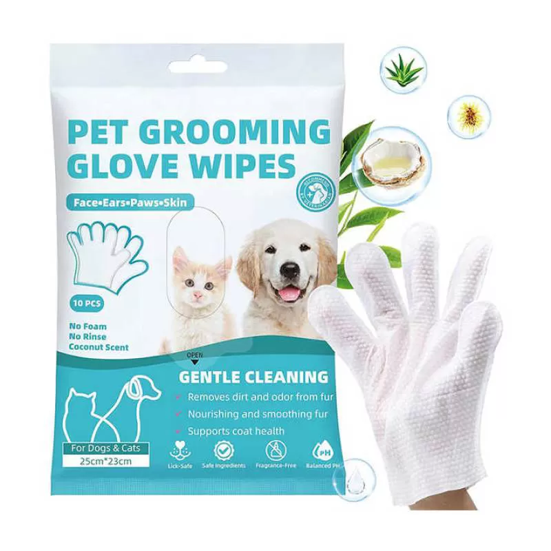 Private Label Natural Plant Based Pet Cleaning Glove Grooming Wipes for Dogs and Cats