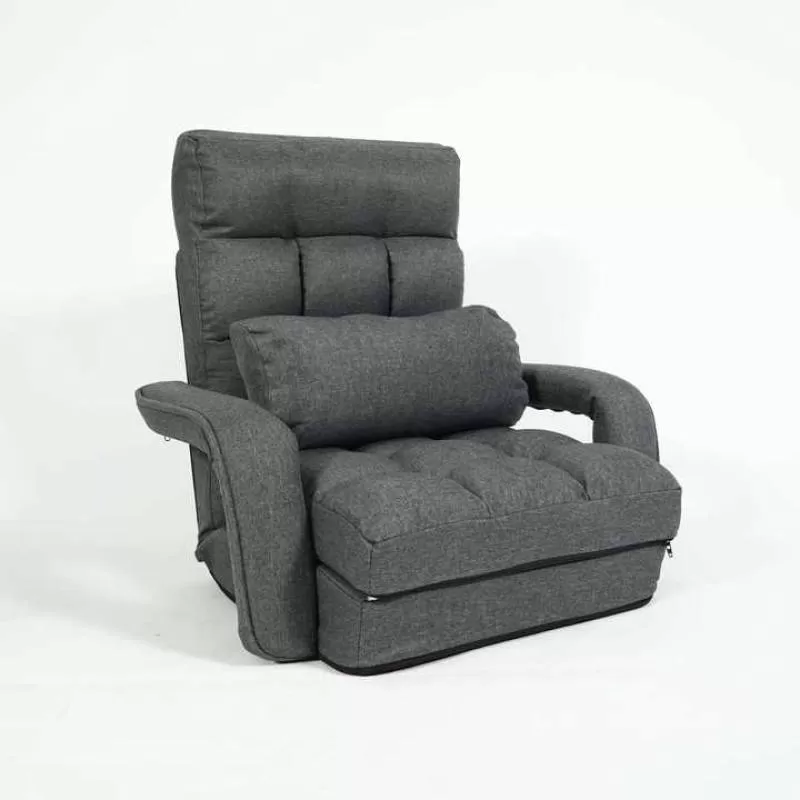 Hitree Chaise Lounge With Armrest and Pillow for Living Room Adjustable Backrest Recliner Floor Chair Folding Lazy Sofa