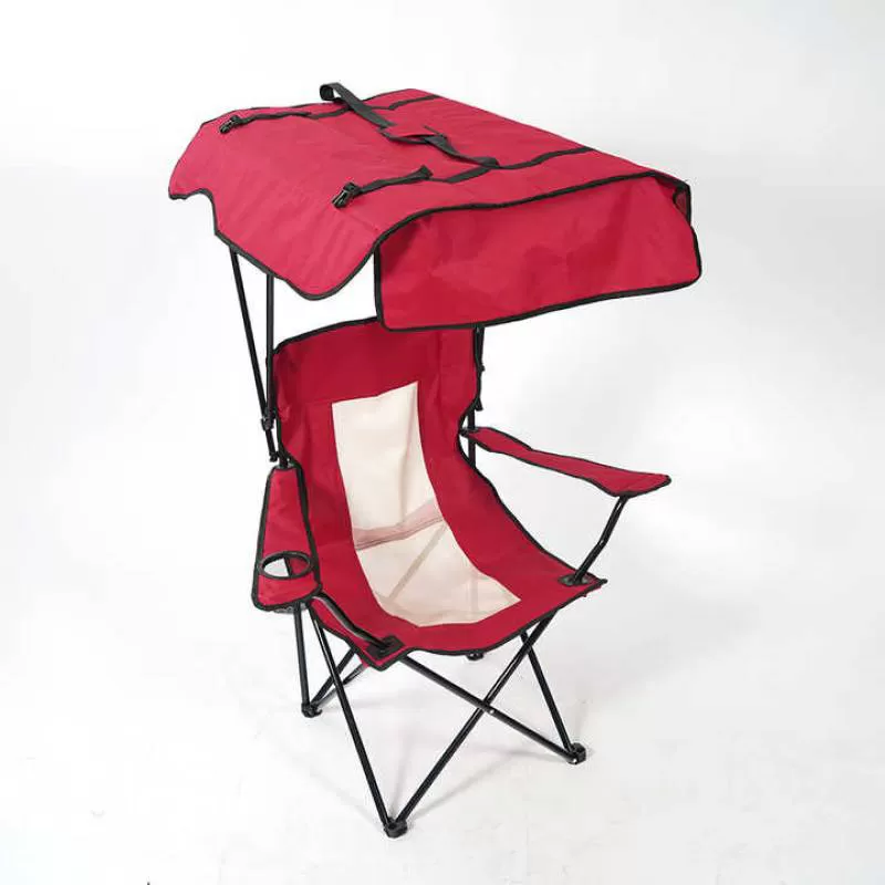 Hitree New Red Two in One Outdoor Portable Folding Camping Chairs With Shade Camping Stall Chair With Sun Umbrella
