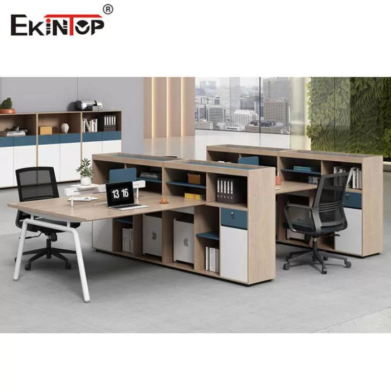 Ekintop Modern High Quality With Side Storage Cluster 4 Seat Office Furniture Workstation Desk