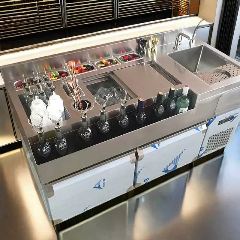 OEM  Commercial Bar Equipment Cocktail Bar Station Mixed Drink Working Counter  Stainless Steel Bartender Working Station
