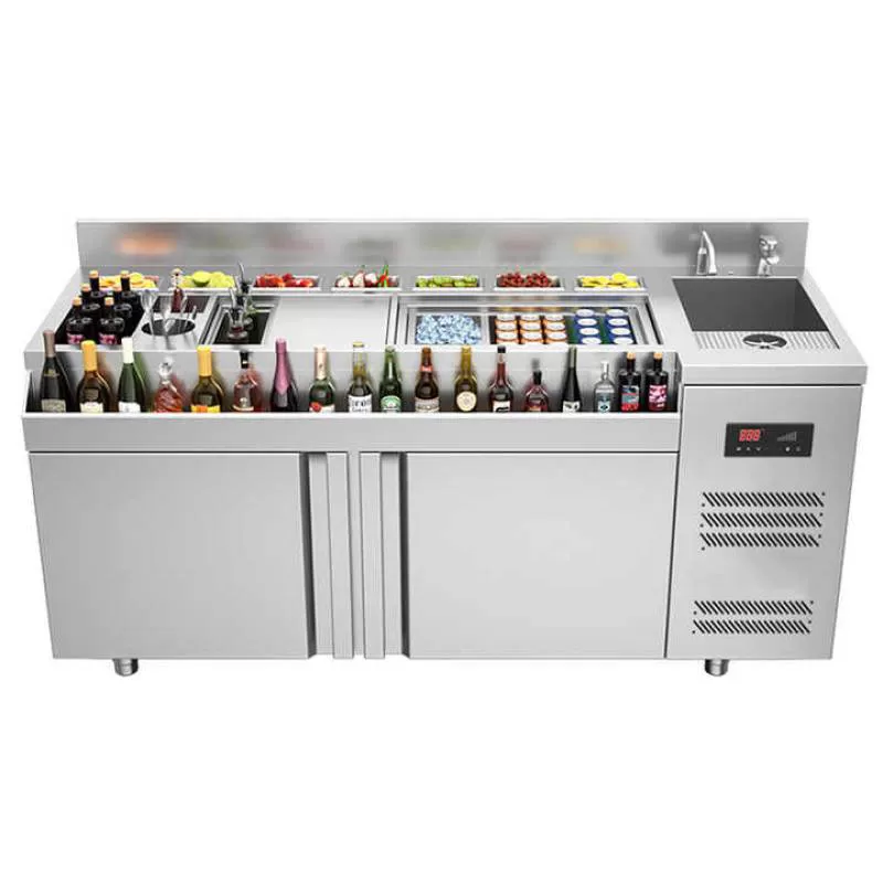 Stainless Steel Commercial Bar Mixing Cocktail Counter Fridge Modern Fashion Banquet Bar Bartenders Cocktail Bar Station