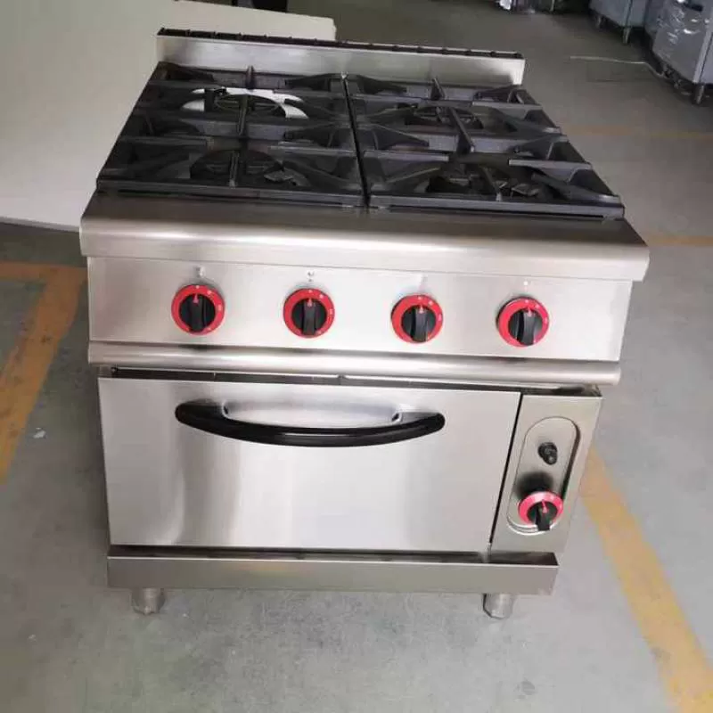 4 Burner Gas Range with Gas Oven Kitchen Equipment for Hotels & Restaurants
