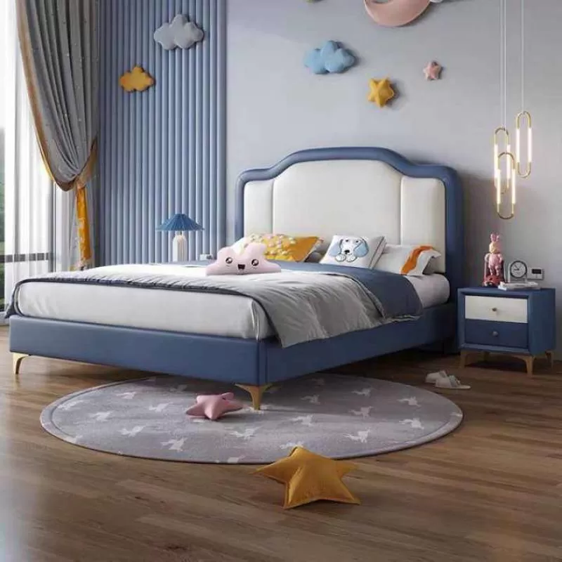 Popular Design Kids Beds for Boys Bedroom Furniture Modern Cartoon Blue Children Bed Frame Elegant Girls Bed