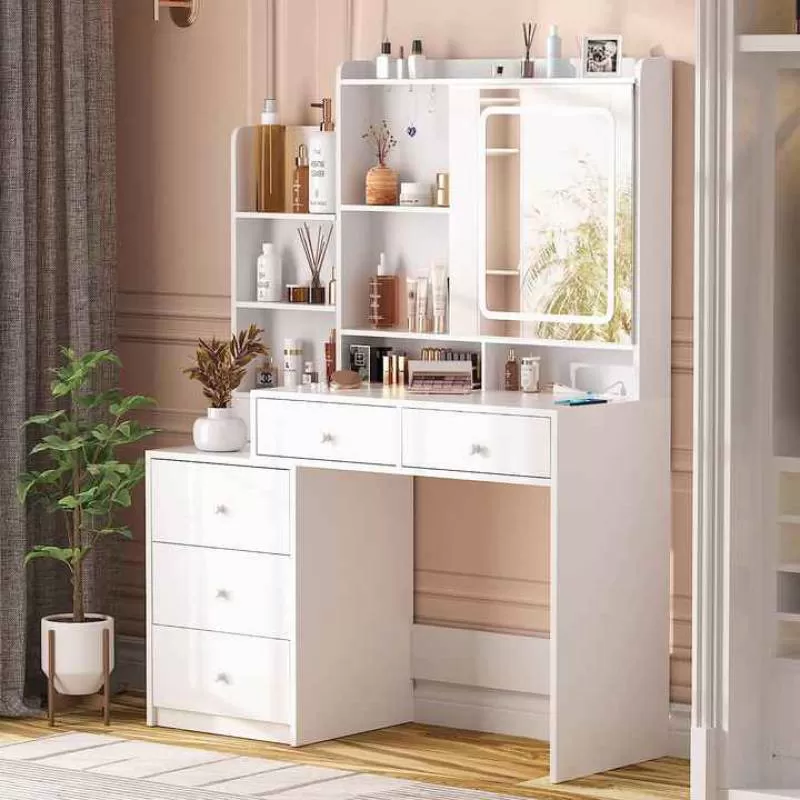 New Style Bedroom Makeup Vanity Table Modern Dresser Makeup Vanity Desk White Dressing Table With Led Mirror
