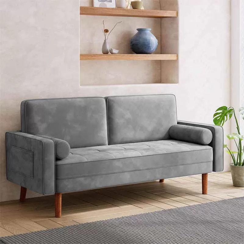 Hot Sale Home Furniture Gray Fabric Sofa Knocked Down Packing Couch Living Room Sofa Two-seat Sofa