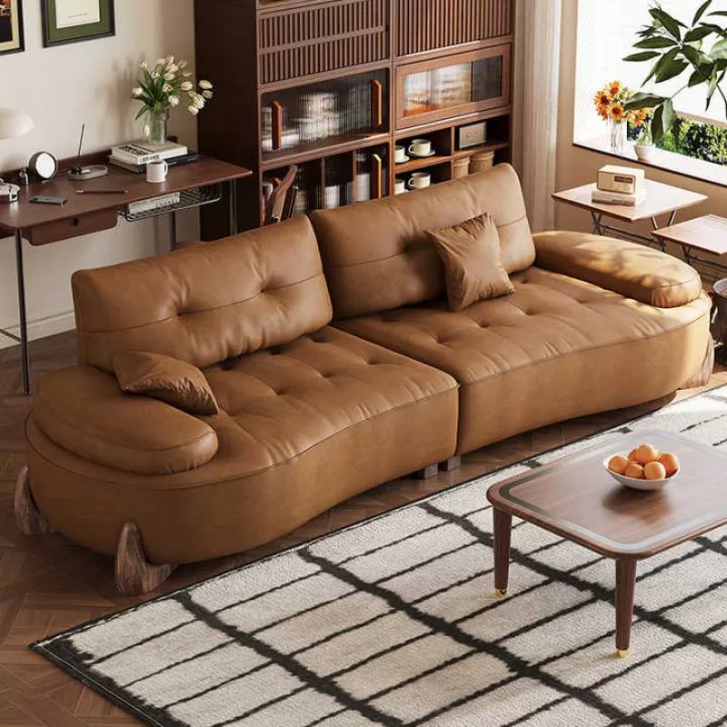 High Quality Modern Leather Sofa Italian Living Room Furniture High End Three Seater Sofa Retro Luxury Solid Wood Sofa for Home