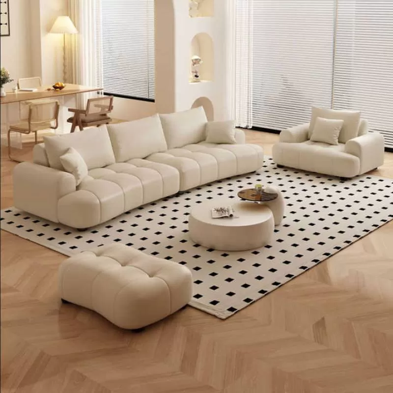 High End Cream White Leather Sofas for Home Wholesale Latest Designer Living Room Sofa Set Modern Comfortable Fabric Couches