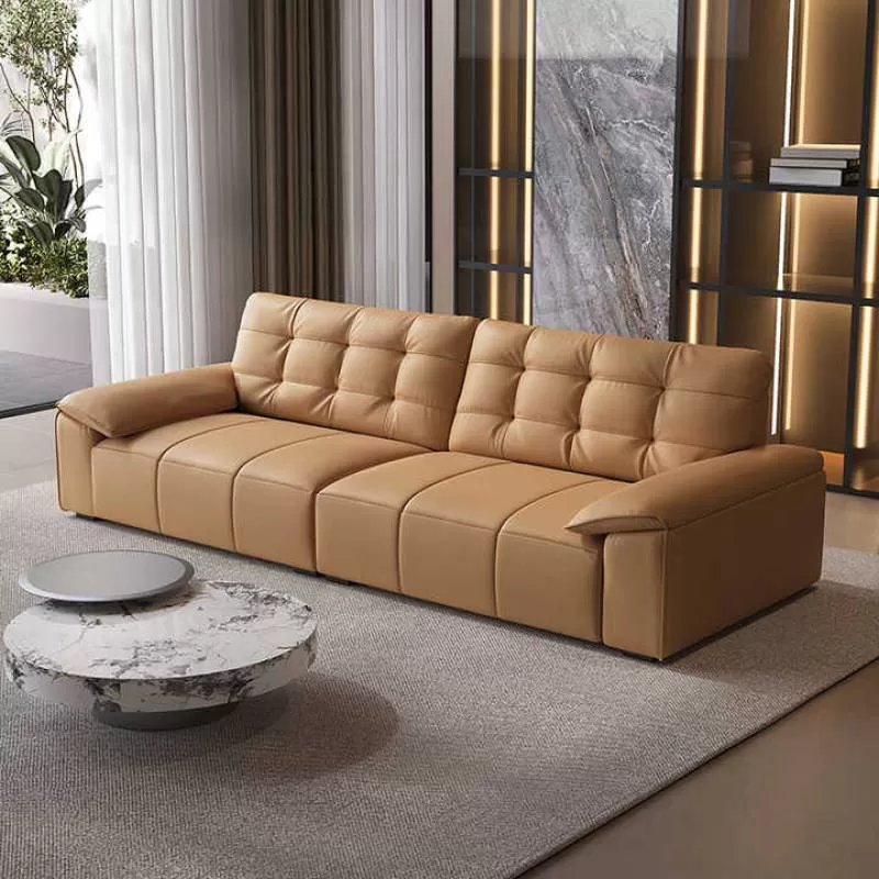 High End Soft Leather Sofa Elegant Light Luxury Hotel Furniture Modern Sofa New Brown Couches for Home Living Room Sofa Set