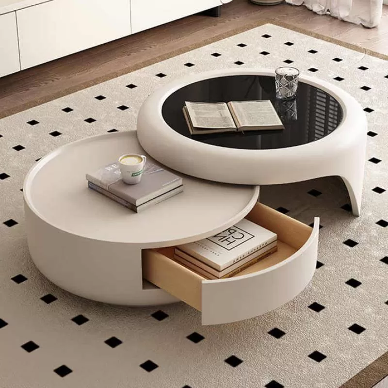 Wholesale Designer Cream Style Coffee Table Solid Wood Round Coffee Table Set Living Room Furniture Tempered Glass Coffee Table