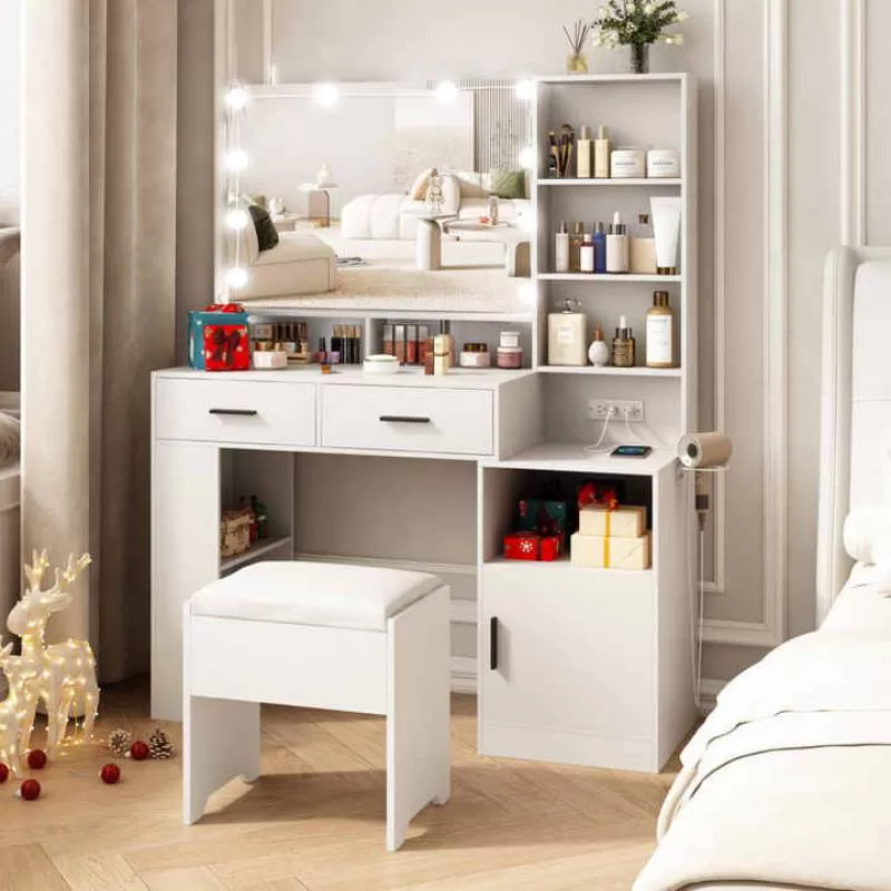 Modern Bedroom White Makeup Vanities Dressing Table with Mirror and Drawers Dressers Makeup Vanity Desk
