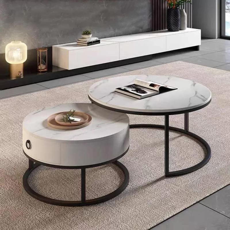 Round Light Luxury Tea Coffee Table for Living Room Furniture Modern Coffee Table Small Coffee Table with Sintered Stone Top