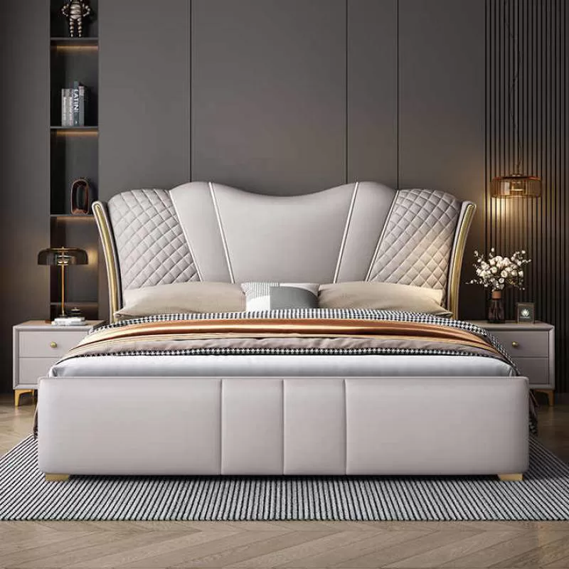 Hot Sale Modern Bedroom Furniture Set Double Bed Frame Luxury Queen Soft Bed Frame Double Classic Upholstered Gray King Size Bed