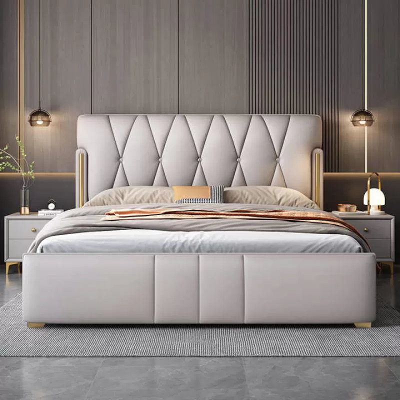 High Quality Luxury Modern Soft Upholstered Leather Bed Italian Solid Wooden King Queen Bed Frame Elegant Bedroom Furniture
