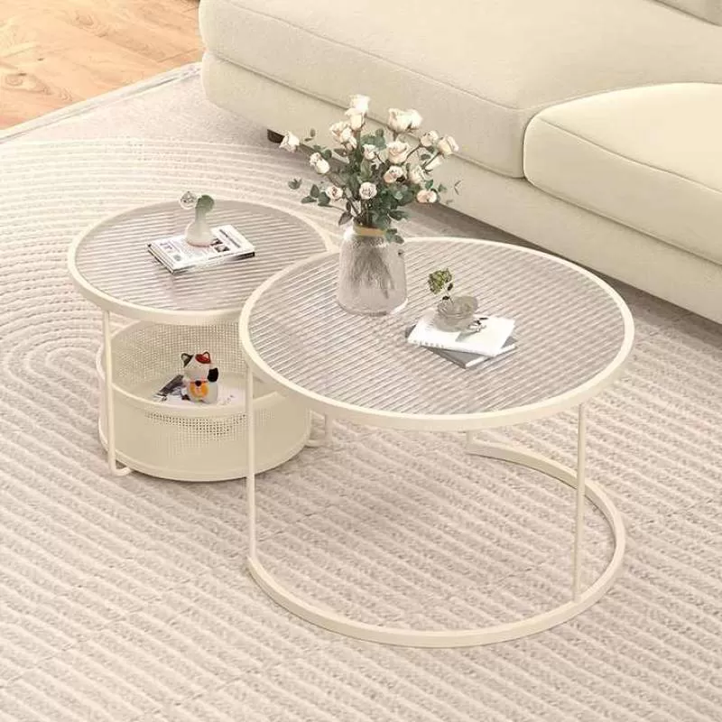 Living Room Cheap White Round Changhong Glass Coffee Table Modern Circle Coffee Table with Storage