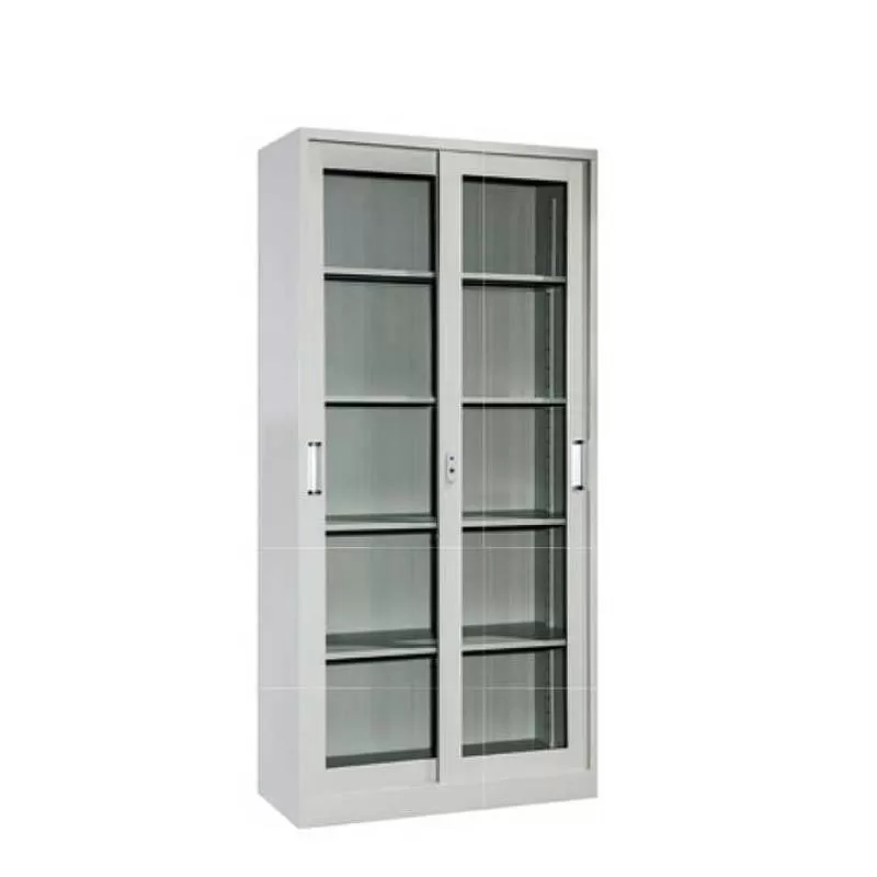 Ekintop Mirror Shallow Metal Steel Sliding Front Locking Glass Storage Filing Cabinet with Glass Doors