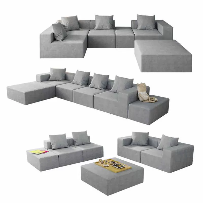 Saien New Modern Corner Modular Sofa Sets Light Gray Foldable Living Room Sofa Bed Furniture with Pillows Soft Sofa for Bedroom
