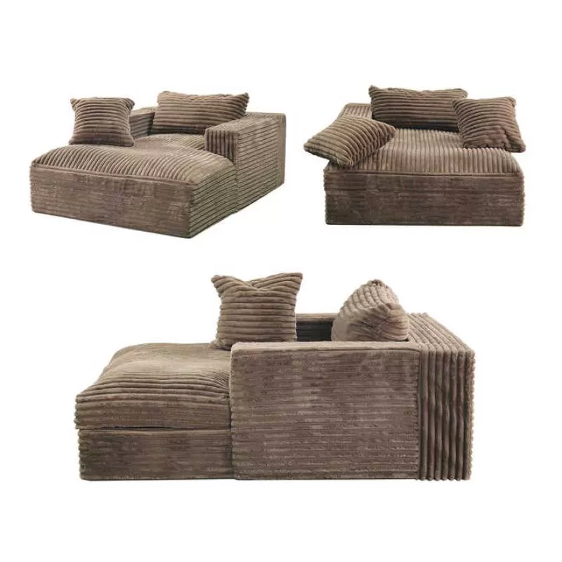 Brown Corduroy Fluffy Fabric Couch Convertible Modular Couches Compression L-Shaped Sofa Sectional Furniture Living Room