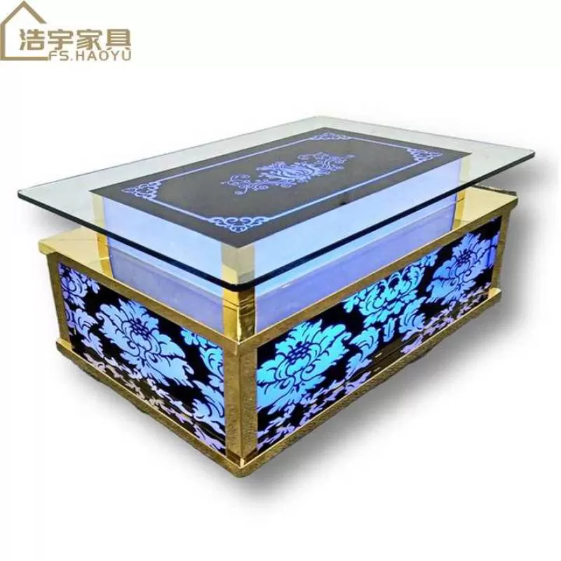 Luxury Stainless Steels + LED Light Bar Table Sets Modern Glass Club Table Bar Furniture Commercial Furniture