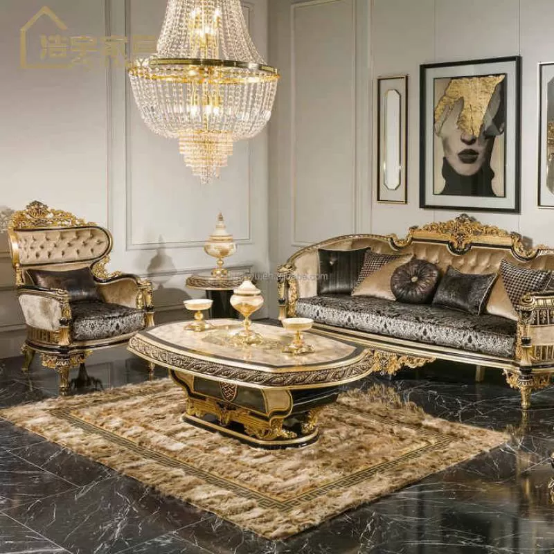 Antique Luxury Mid Century Solid Wood Carving Sofa Set Handmade Carved Living Room Furniture