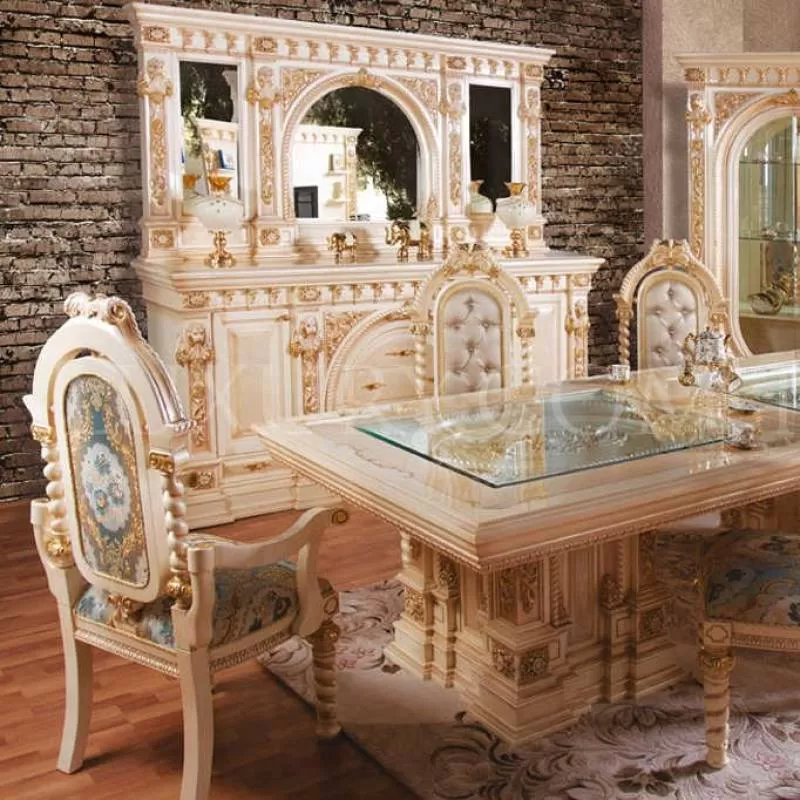 Italian Classic Style Dining Room Set Luxury Dining Chair Carved Wood Royal Luxury Dining Set