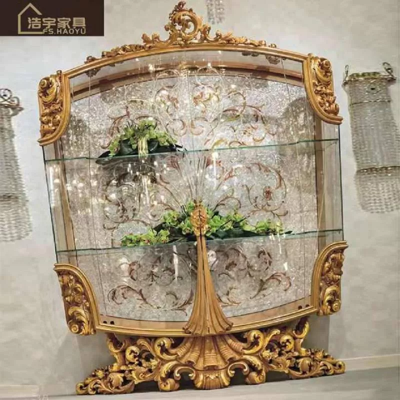 French Royal Luxury Golden Living Room 2 Door Display Cabinet 18th Century Classic Hand Made Wine Cabinet
