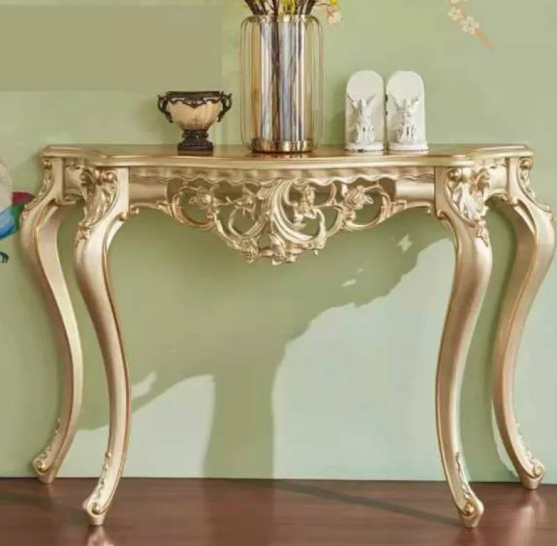 Luxury Golden Italian Console Style Mirror Finish Hallway Console Table Living Room Furniture Gold Color High Quality Best Sell