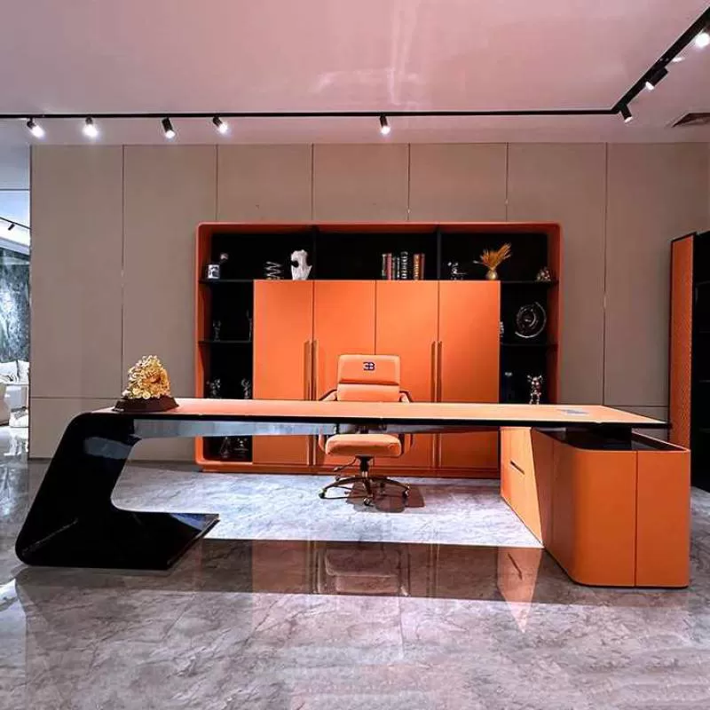 High Quality Luxury Italian Design Modern boss Executive Desk Deluxe Office Table L Shape Office Computer Table with Cabinet