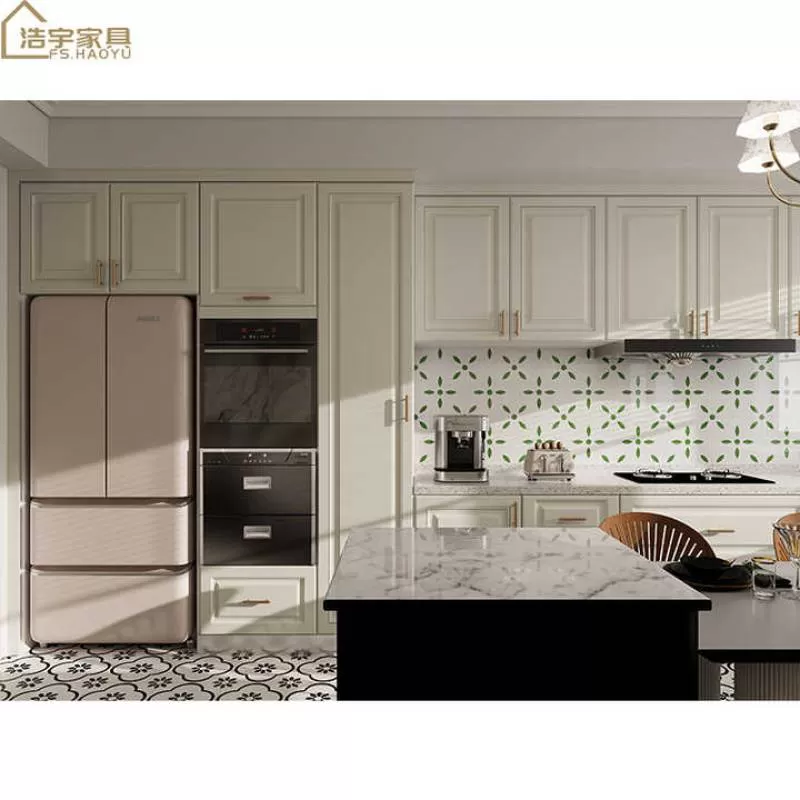 High End Custom Antique Style Classic Luxury Solid Wood Kitchen Cabinet Design Antique White Ash  Wooden Kitchen Cabinet