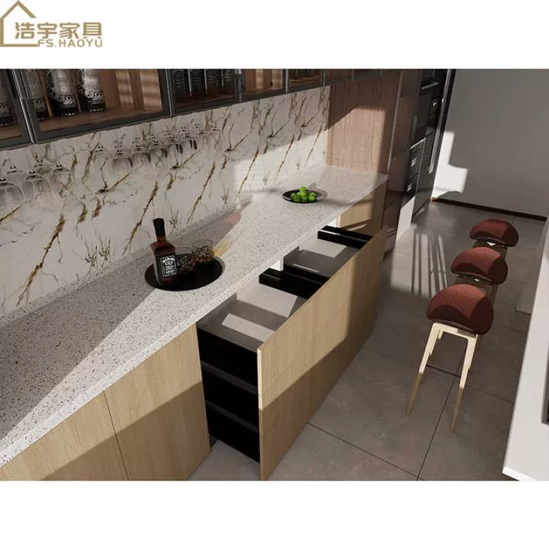 Custom Luxury Marble Sideboard Ready to Assemble Furniture Modern Designs Kitchen Cabinet Set High Gloss with Island Set