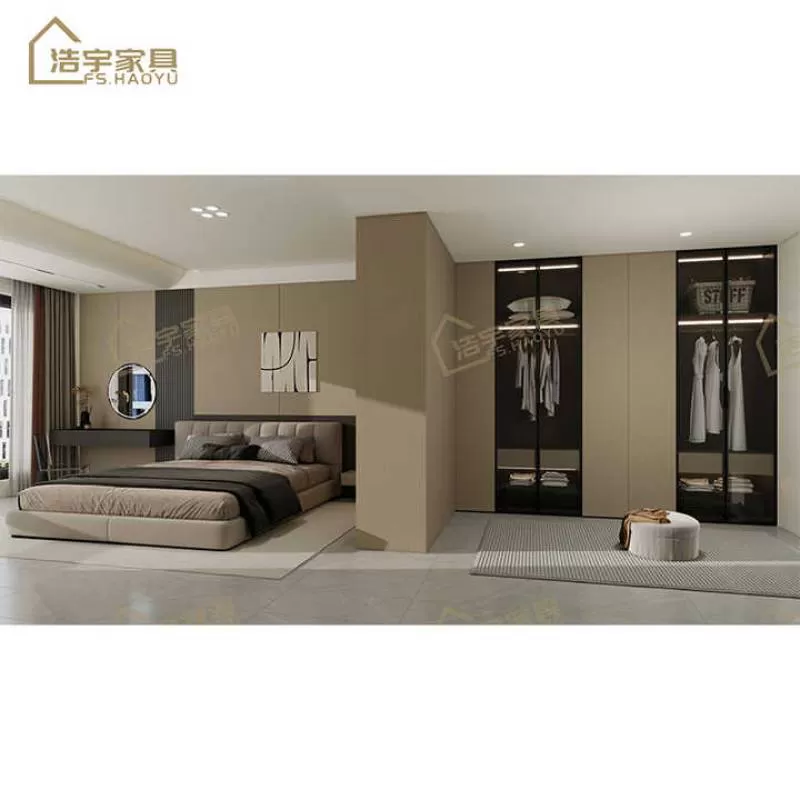 Factory Direct Supplier Durable Modern Design Closet Glass 8 Door Wardrobe Double Wardrobe Laminate Design for Bedroom